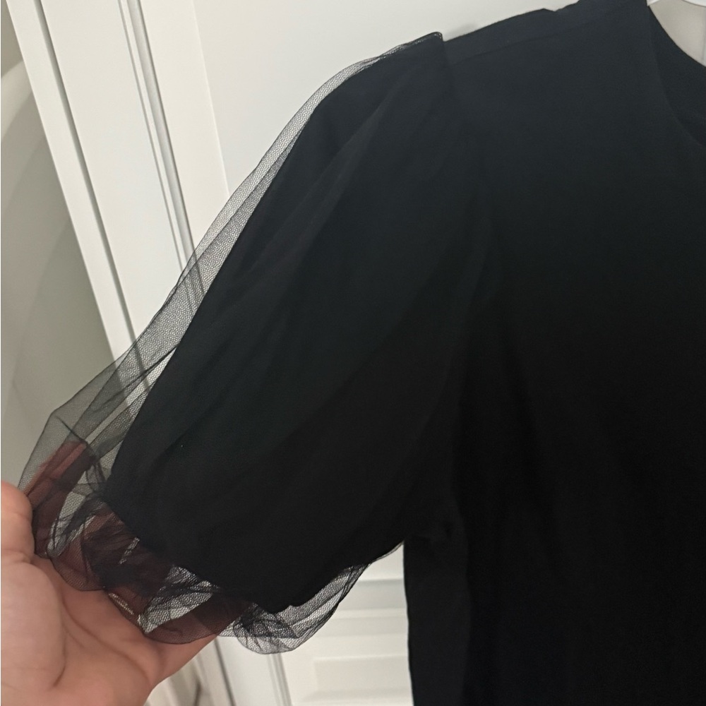 Express Elegant Black Tulle Sleeve Blouse - Picture 2 of 4